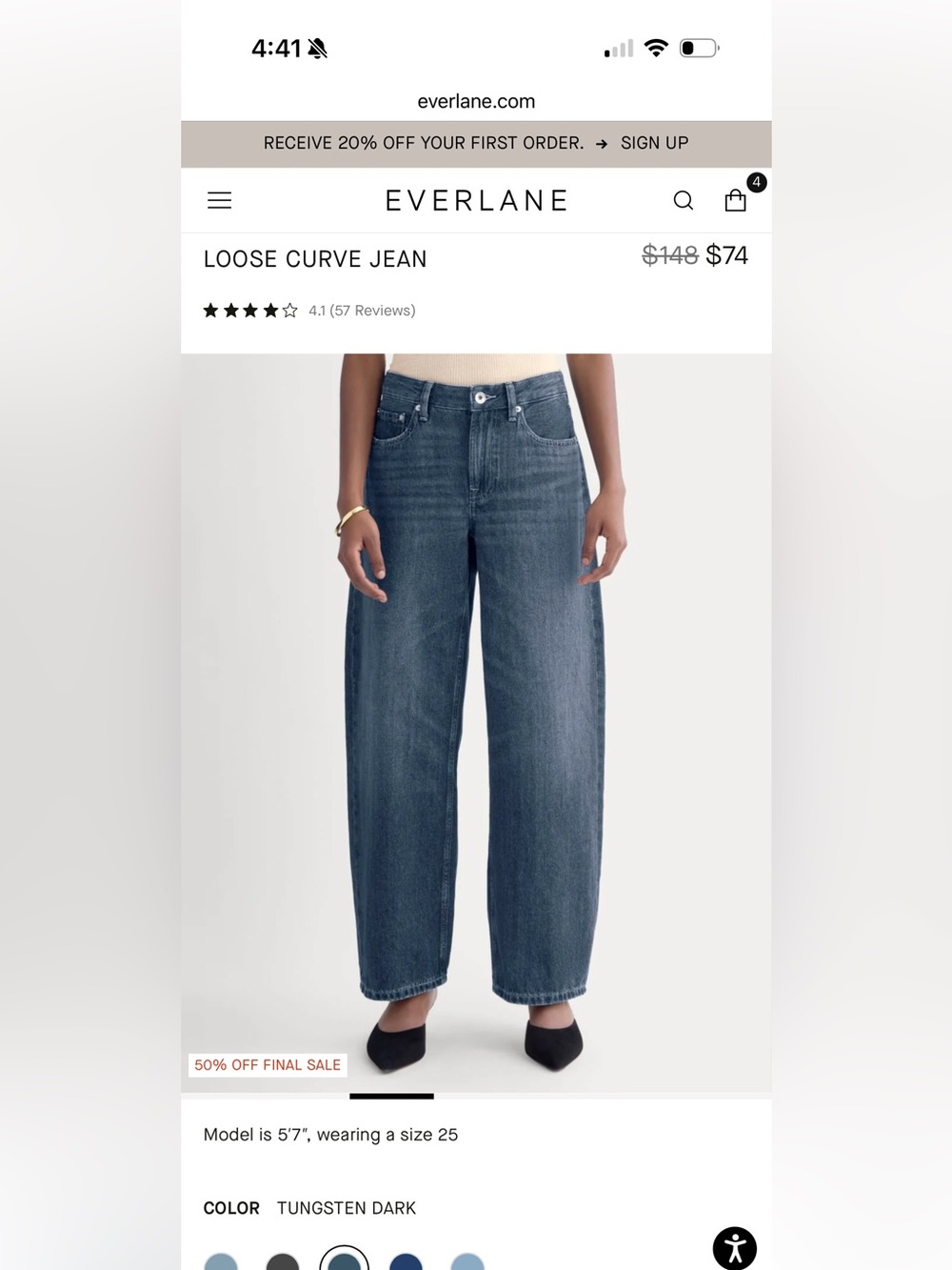 Everlane barrel leg Loose Curve Jeans in Dark Blue - size 25 organic cotton